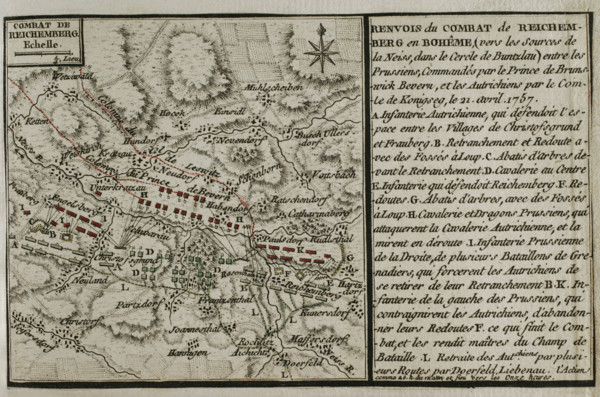 Seven Years War (1756-1763): Map of the Battle of Reichenberg (April 21, 1757), 1765. Creator: Jean de Beaurain.