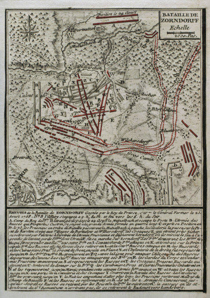 Seven Years War (1756-1763): Map of the Battle of Zorndorf (25th August 1758), 1765. Creator: Jean de Beaurain.