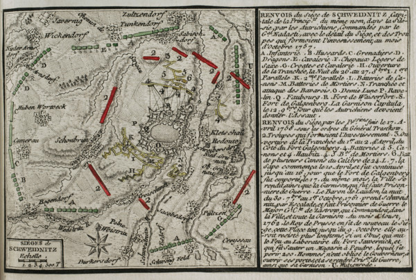 Seven Years War (1756-1763): Third Silesian War - map of the Siege of Schweidnitz, 1757 (1765). Creator: Jean de Beaurain.