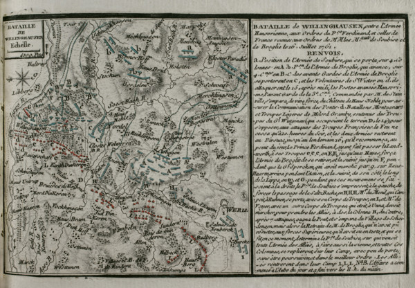Seven Years War (1756-1763): Map of the Battle of Vellinghausen (July 15-16, 1761), 1765. Creator: Jean de Beaurain.