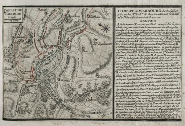 Seven Years War (1756-1763): Map of the Battle of Warburg (July 31, 1760), 1765. Creator: Jean de Beaurain.