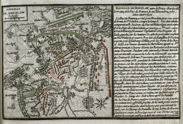Seven Years War (1756-1763): Third Silesian War - map of the Battle of Breslau, 1757 (1765). Creator: Jean de Beaurain.