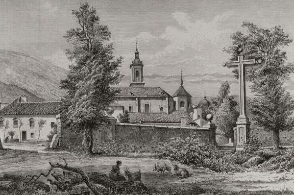 Exterior view of the Charterhouse of El Paular, Rascafría, Spain, 1878. Creator: Enrique Alba.