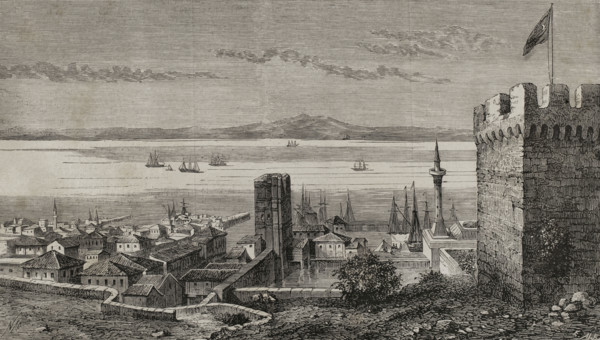 Fortress and port on the Dardanelles Strait, Gallipoli, Turkey, 1878. Creator: Enrique Alba.