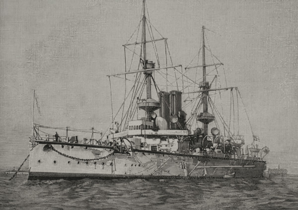 HMS Centurion (1892), Centurion-class battleship, Royal Navy, 1898. Creator: Sampietro.