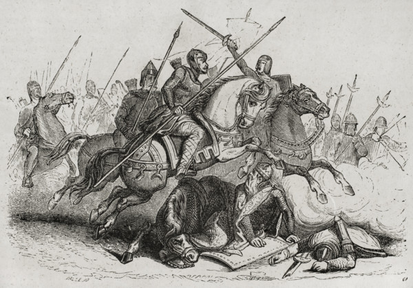 Death of Visigothic king Theodoric I during the battle of the Catalaunian Plains in 451 AD, (1852). Creator: José Vallejo.