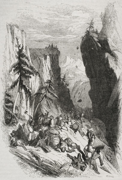 Battle of Roncevaux Pass, Iberian Peninsula, August 15, 778, (1852).  Creator: José Severini.