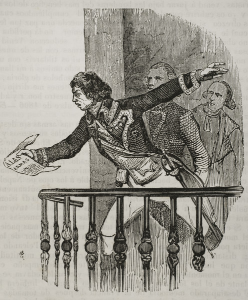Manuel Godoy reading a manifesto...calling to arms against the English, December 1804, (1851).  Creator: Unknown.