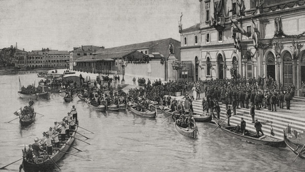 Journey of the emperors of Germany to the Holy Land: Arrival at Venice, Italy, October 13, 1898.  Creator: Unknown.