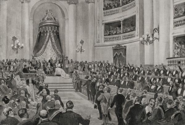 The Opening of the Parliament in the Senate, Madrid, Spain, 20 April 1898.  Creator: Enrique Laporta Valor.