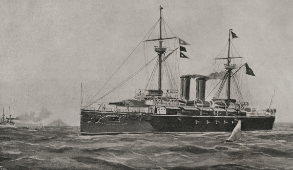 The battleship cruiser "Vizcaya" on its way to New York, 1898.  Creator: Enrique Laporta Valor.