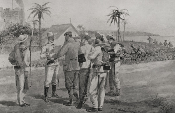 Spanish-American War (1898): arrest of two correspondents of the US newspaper "World", 1898.  Creator: Enrique Laporta Valor.