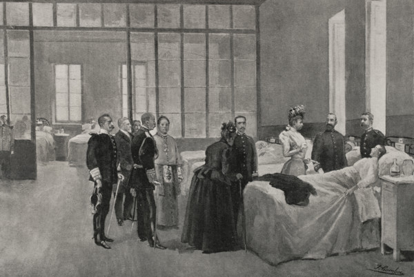 Spanish-American War (1898): Queen Maria Christina visiting wounded soldiers, Madrid, Spain, 1898.  Creator: Enrique Laporta Valor.