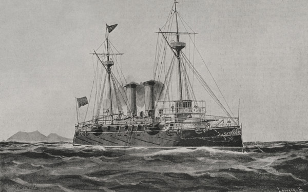 Spanish-American War (1898): Battleship cruiser "Infanta María Teresa", Spanish navy, 1898. Creator: Enrique Laporta Valor.