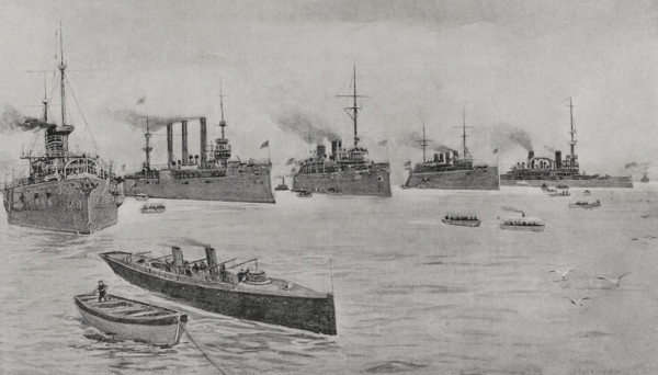 Spanish-American War (1898): the American fleet in Hampton Roads, 1898.  Creator: Enrique Laporta Valor.