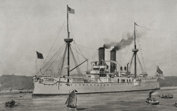 Spanish-American War:US battleship "Maine" anchored in the harbour of Havana, Cuba, 1898.  Creator: Enrique Laporta Valor.