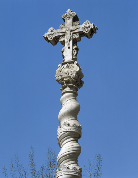 Baroque cross, central courtyard of the former Hospital de la Santa Creu, Barcelona, Spain, 1998. Creator: LTL.