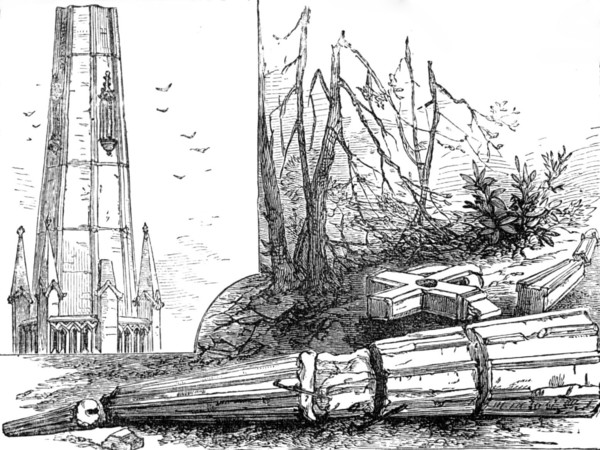 The Great Storm of Wind on Friday week: spire of St. Michael's Church, Blackheath, blown down, 1881. Creator: Unknown.