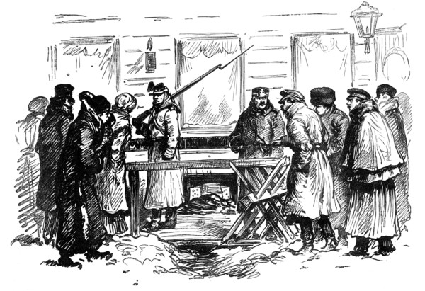 Sketches in St. Petersburg: cheesemonger's shop...where the mine was discovered, 1881.  Creator: Unknown.