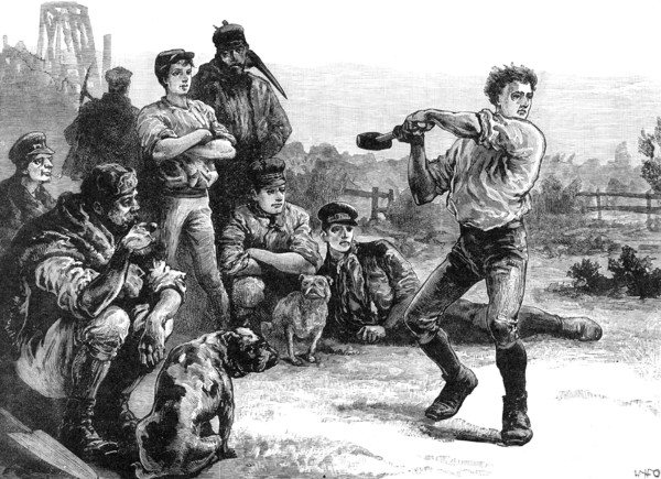 The Century of George Stephenson, Father of Railways: George Stephenson throwing the hammer, 1881. Creator: Unknown.
