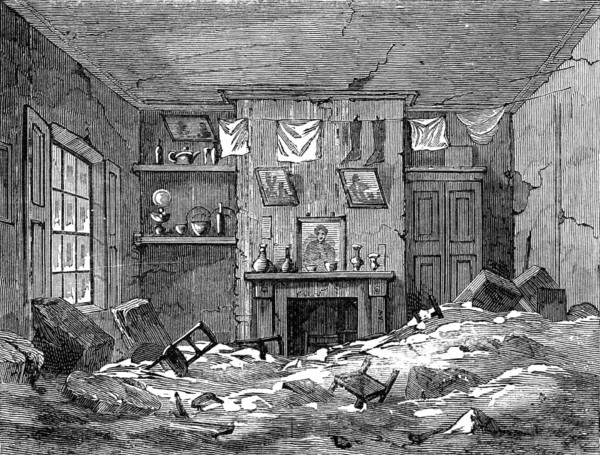 Effects of Flood at Lambeth during the Storm: room in Princes-Square, Lambeth, 1881. Creator: Unknown.