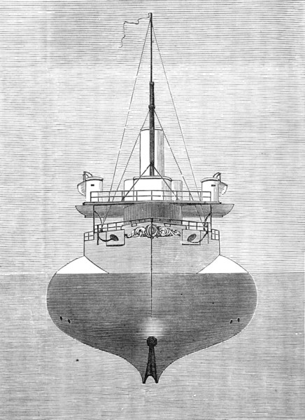 Bow view, showing hull below water-line, 1881. Creator: Unknown.