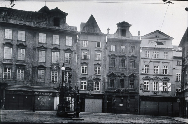 The front of a pharmacy in a cobbled square in Prague, c1890s. Creator: Zikmund Reach.