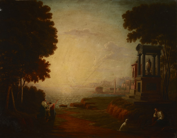 Landscape with a Sea Bay and Ancient Buildings, 1840. Creator: Jan Wolanski.