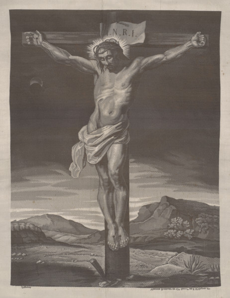 Woven picture-Christ on the Cross, 1st half of 19th century. Creator: Bonnart et Cie Verzier.