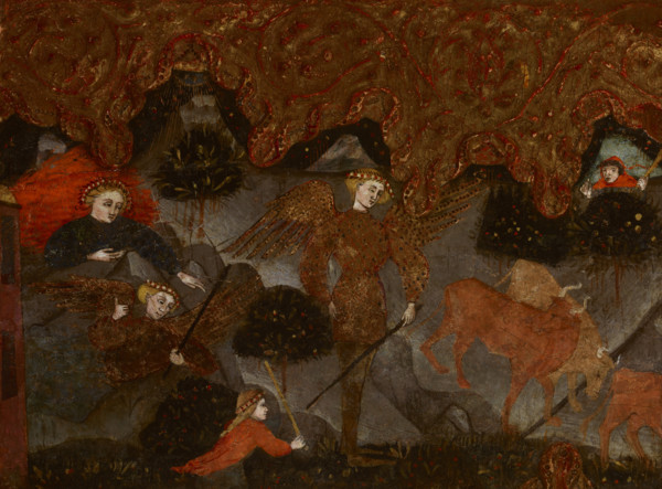 Mythological Scene with Hermes (Hermes Stealing the Apollo's Herd?)-Fragment..., end of 14th cent. Creator: Master of Charles of Durazzo.