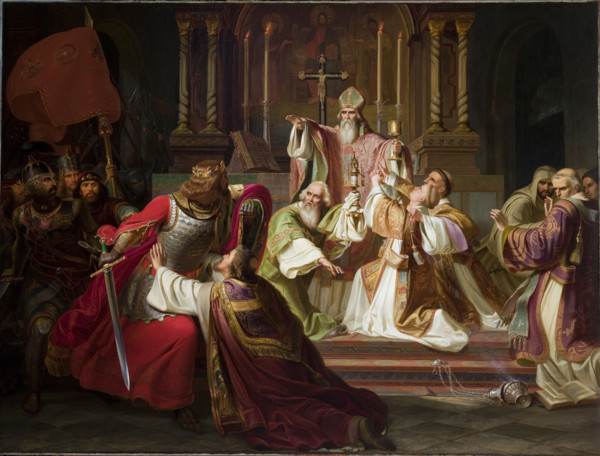 Bishop Stanislaw Szczepanowski Putting a Curse on King Boleslaw Smialy, c1840. Creator: Juliusz Knoor.