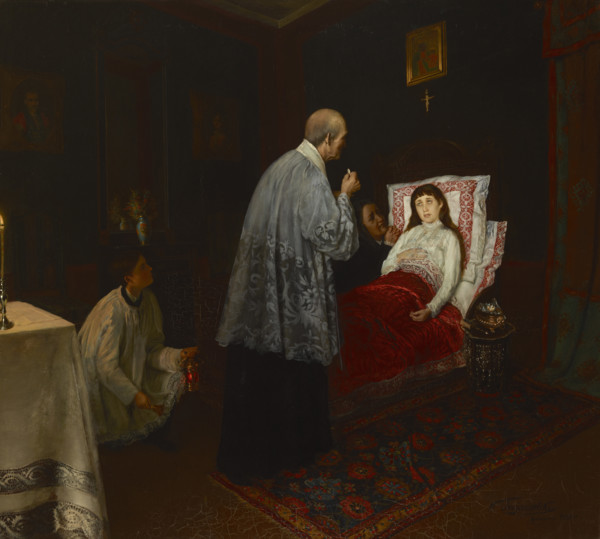 Communion of a Sick Woman, 1888. Creator: Wincenty Trojanowski.