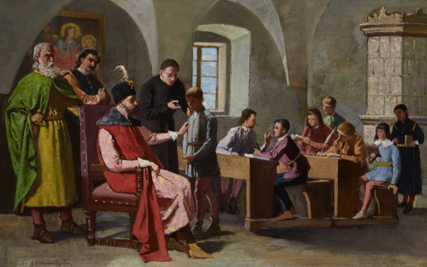 Stefan Batory among Schoolboys, after 1875. Creator: Antoni Gramatyka.