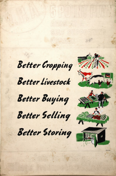 'V.P.A. 5 Point Plan aims at a self-supporting village...', WWII poster, between 1939 and 1946. Creators: Central Office of Information, Xenia.
