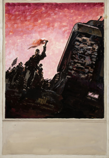 Man with lighted torch at head of a column of civilians, some carrying..., between 1939 and 1946. Creators: Unknown, Central Office of Information.