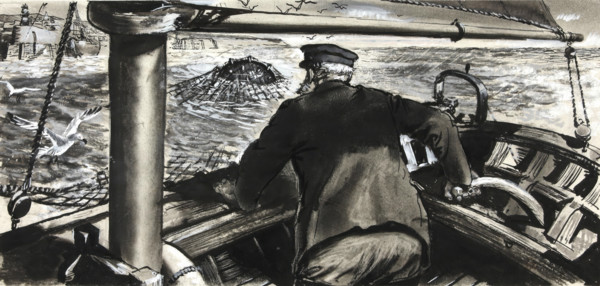 Drawings for Magazines: Ditty Box: Drawing: mine in fishing trawl net, between 1939 and 1946. Creators: Unknown, Central Office of Information.