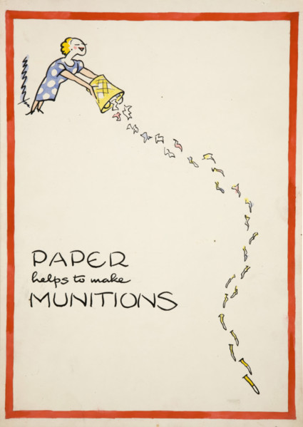 Salvage: 'Paper helps to make munitions', World War II poster, between 1939 and 1946. Creators: Central Office of Information, Cyril Kenneth Bird.