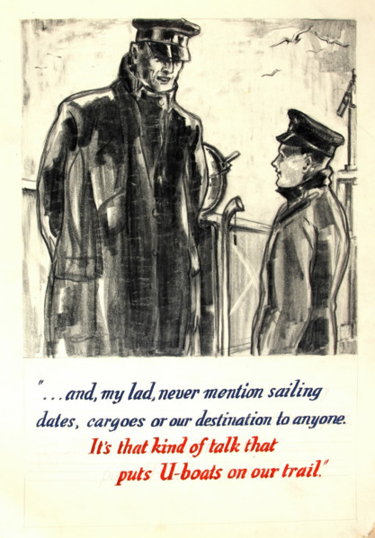 ..it's that kind of talk that puts U-boats on our trail, WWII poster, between 1939 and 1946. Creators: Central Office of Information, Unknown.