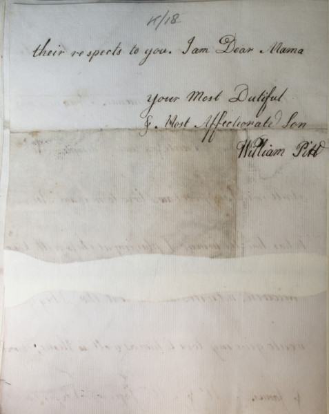 Letter from William Pitt, 1769. Creator: William Pitt the Younger.