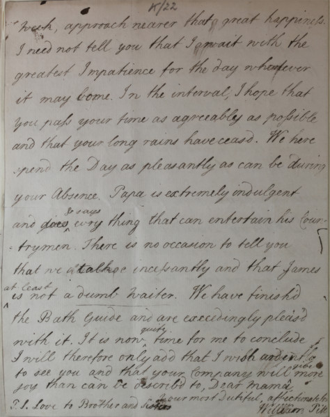 Letter from William Pitt, 1772. Creator: William Pitt the Younger.