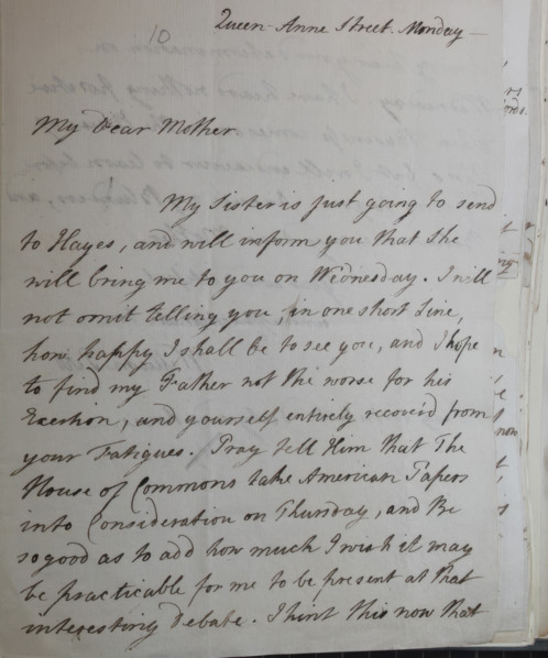 Letter from William Pitt,  between 1766 and 1770. Creator: William Pitt the Younger.