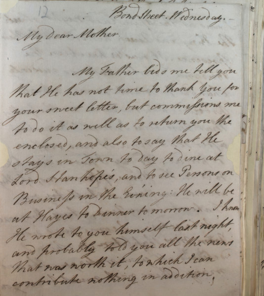 Letter from William Pitt, 1770s. Creator: William Pitt the Younger.
