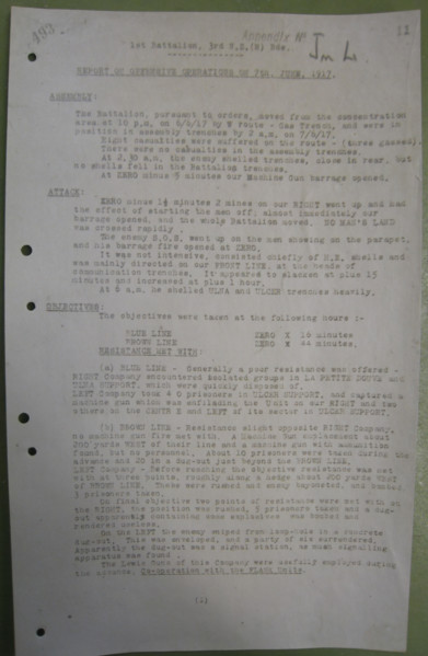 1st Battalion New Zealand Rifle Brigade Narrative of Operations 7 June 1917. Creator: Unknown.