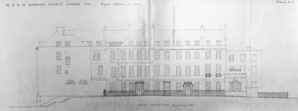 Illustration showing proposed alterations and additions to 10, 11, 12 Downing Street, 1958. Creator: Raymond Erith.