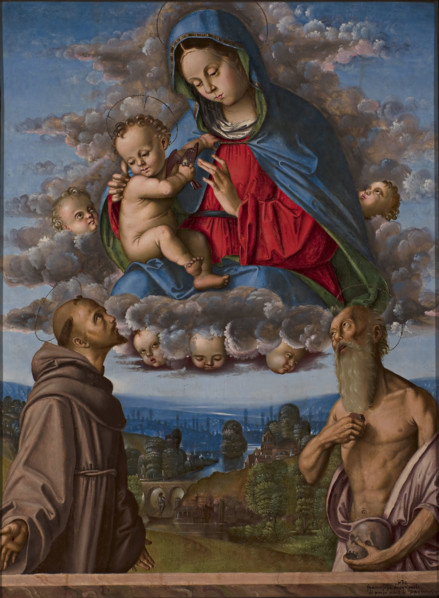 Madonna and Child in glory with the Saints Francis and Jerome, 1512. Creator: Zaganelli, Francesco (ca 1470-1532).