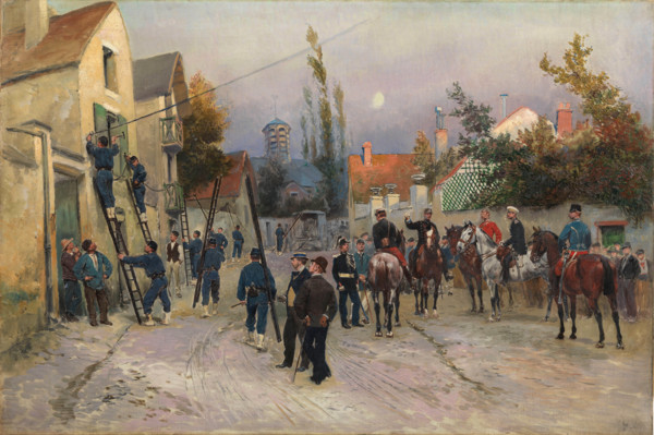 Telegraph operator working in a village, c1880. Creator: Detaille, Édouard (1848-1912).