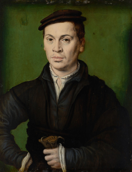 Man in a Black Beret Holding a Pair of Gloves, c1530. Creator: Corneille de Lyon (1500/10-1575).