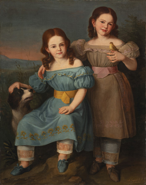 Portrait of two girls in a landscape, 1831. Creator: Esquivel, Antonio María (1806-1857).