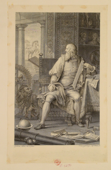 Leonardo da Vinci in his study, 1782. Creator: Cunego, Domenico (1727-1803).
