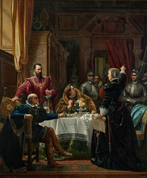 Duke of Alba and Countess Katharina of Schwarzburg at Rudolstadt Castle in 1547, 1860. Creator: Munsch, Josef (1832-1896).